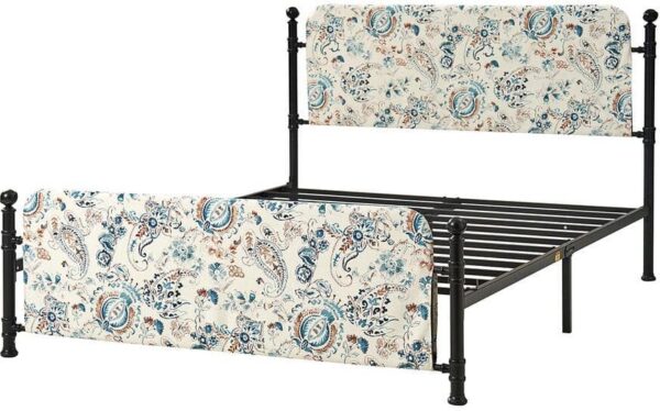 JAYDEN CREATION Baltazar Sapphire Transitional 61.75 in. Metal Frame Platform Bed with Floral Upholstered