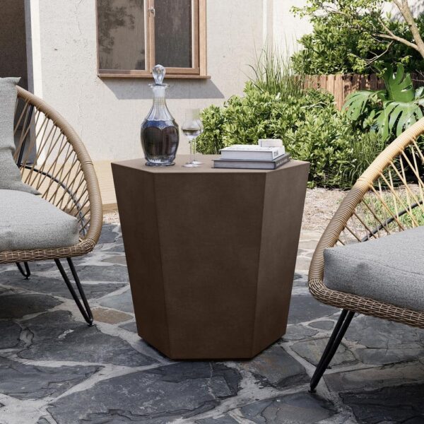 PATIOGUARDER 24 in. Indoor and Outdoor Patio Mgo Concrete Coffee Table in a Dark Brown Hexagon Design