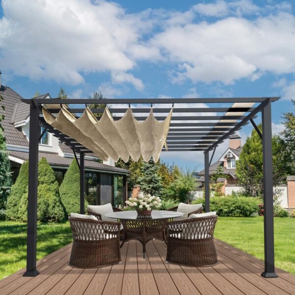 Paragon Outdoor Florence 11 ft. x 16 ft. Aluminum Pergola in Gray Finish and Sand Canopy