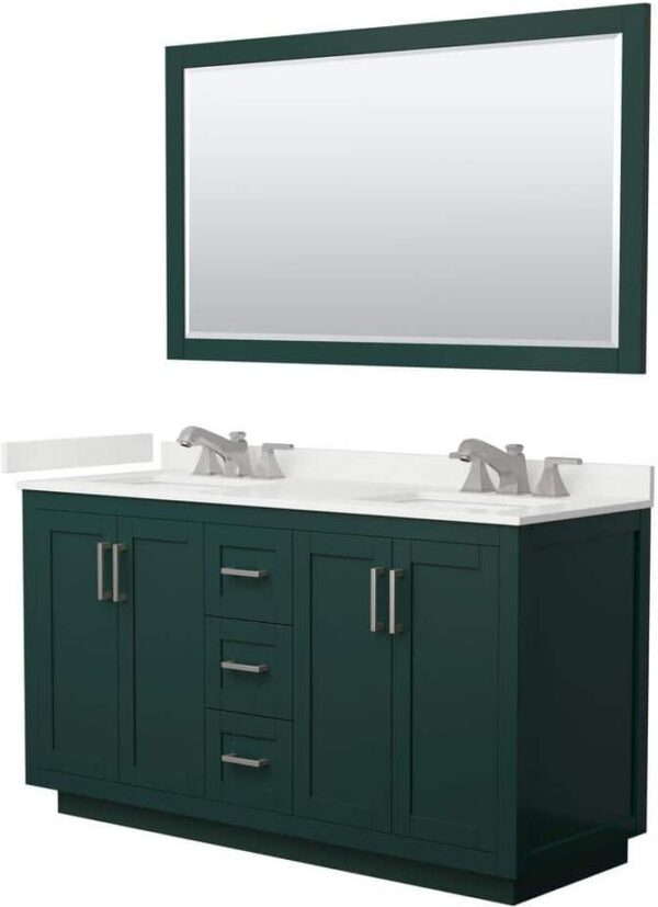 Wyndham Collection Miranda 60 in. W x 22 in. D x 33.75 in. H Double Bath Vanity in Green with White Quartz Top and 58 in. Mirror