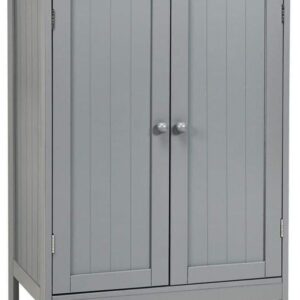 ANGELES HOME 23.5 in. W x 14 in. D x 34.5 in. H Gray Bathroom Floor Storage Double Door Linen Cabinet