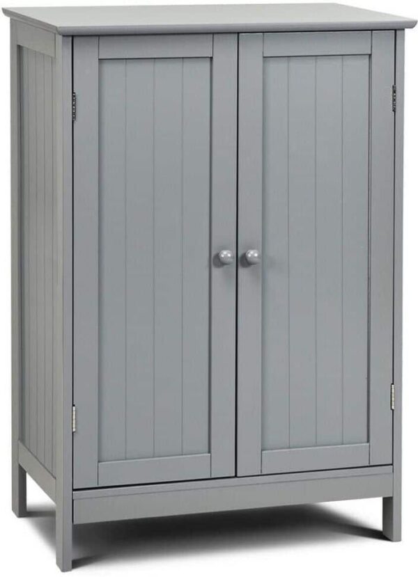 ANGELES HOME 23.5 in. W x 14 in. D x 34.5 in. H Gray Bathroom Floor Storage Double Door Linen Cabinet