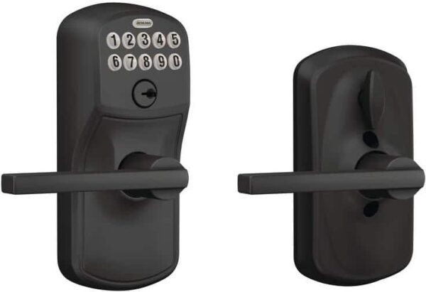 Schlage Plymouth Matte Black Electronic Keypad Door Lock with Latitude Handle and Flex Lock