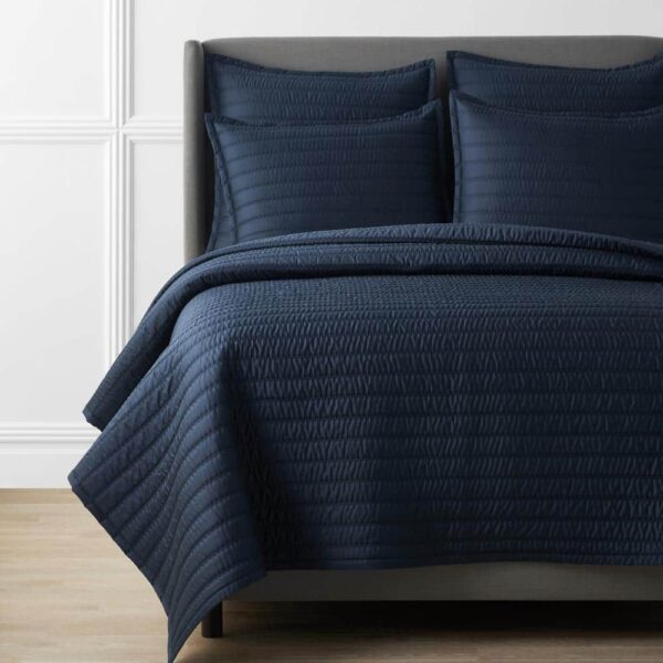 The Company Store Legends Hotel Wrinkle-Free Quilted Midnight Blue Full Cotton Sateen Coverlet