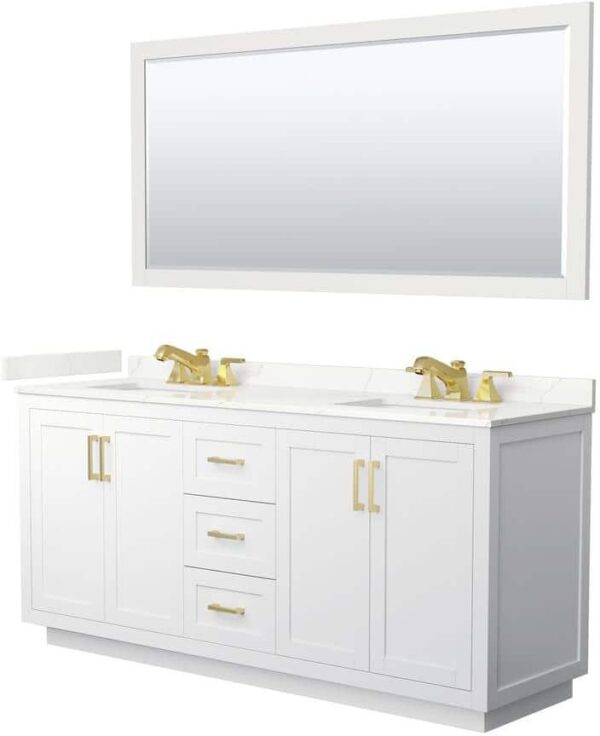 Wyndham Collection Miranda 72 in. W x 22 in. D x 33.75 in. H Double Bath Vanity in White with Giotto Quartz Top and 70 in. Mirror