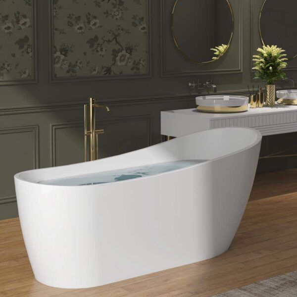 AKDY 59 in. Acrylic Oval Slipper Flatbottom Freestanding Bathtub in Glossy White