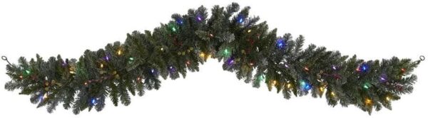 Nearly Natural 6 ft. Pre-Lit Flocked Artificial Christmas Garland with 50 Multi-Colored LED Lights and Berries