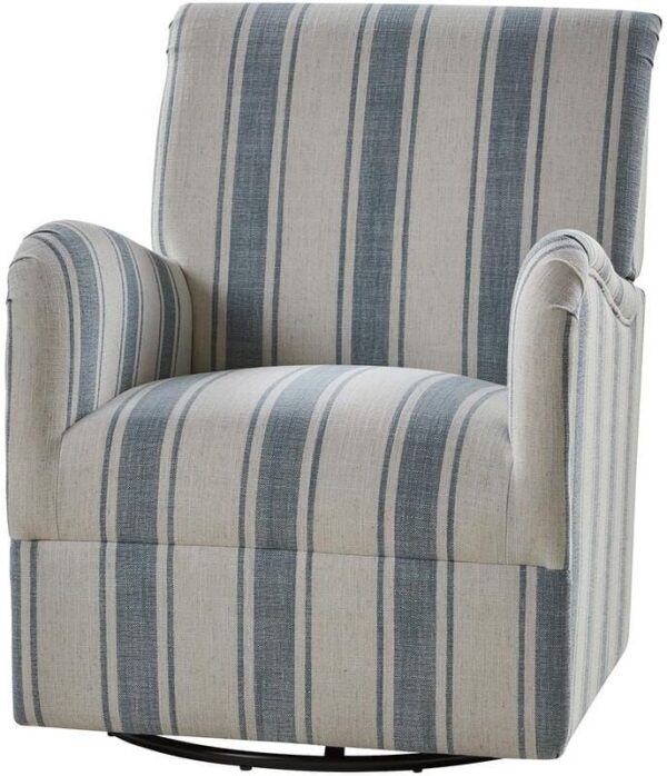 JAYDEN CREATION Livia Traditional 360° Swivel Armchair with Jacobean Strip Pattern-BLUE