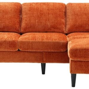 HOMEFUN 77 in. 4-piece L Shaped Chenille Modern Sectional Sofa in. Orange with Removable Storage Ottoman and Cup Holder