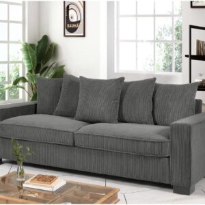 US Pride Furniture Luxe 88 in. Width Square Arm Corduroy Polyester Fabric 3-Seater Straight Sofa in. Grey