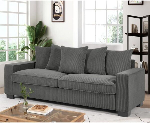 US Pride Furniture Luxe 88 in. Width Square Arm Corduroy Polyester Fabric 3-Seater Straight Sofa in. Grey