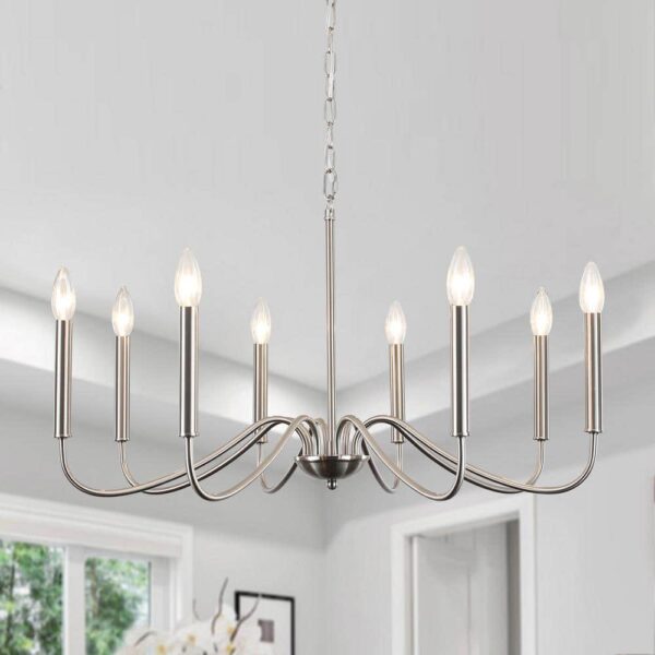 LWYTJO Clerise 8-Light Silver Classic Modern Candle Style Chandelier for Living Room Kitchen Island Dining Room Foyer