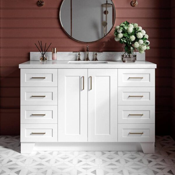 ARIEL Taylor 55 in. W x 22 in. D x 36 in. H Freestanding Bath Vanity in White with Carrara White Marble Top