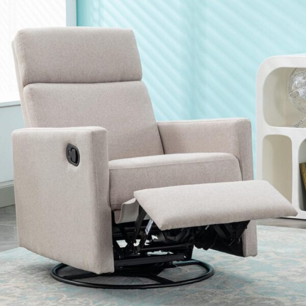 Harper & Bright Designs Tan Multi-Functional Modern Linen 360-Degree Swivel Base Recliner Glider Nursery Chair