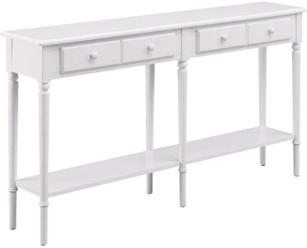 Leick Home Orchid White Coastal Double Hall Console/Sofa Table with Display Shelf