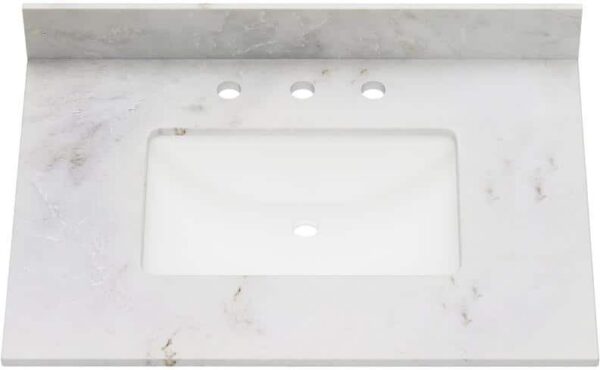 31 in. W. x 22 in. D Carlsberg Marble White Rectangular Single Sink Bathroom Vanity Top in White