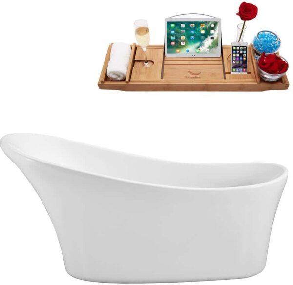 Streamline 63 in. Acrylic Flat Bottom Non-Whirlpool Bathtub in Glossy White With Matte Oil Rubbed Bronze Drain