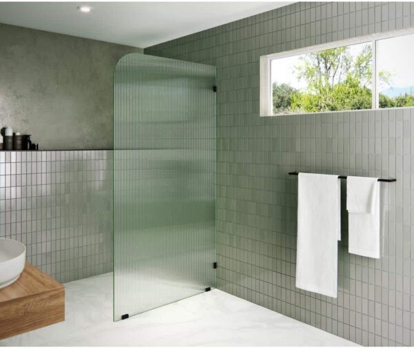 Glass Warehouse 40 in. x 78 in. Frameless Shower Door - Single Fixed Panel Fluted Frosted Radius Right Hand