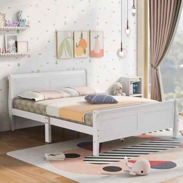 Harper & Bright Designs White Wood Frame Full Size Platform Bed with Headboard and Footboard