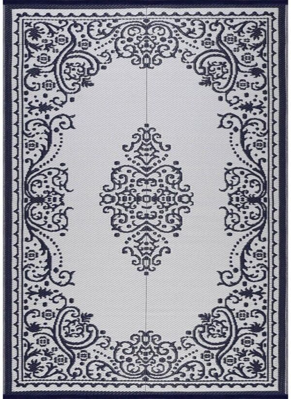 Beverly Rug 6 X 9 Blue White Lightweight Medallion Reversible Plastic Indoor Outdoor Area Rug