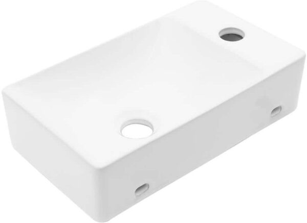 Logmey 14.9 in. x 8.6 in. White Ceramic Rectangular Wall Hung Vessel Sink with Single Faucet Hole for Small Bathroom