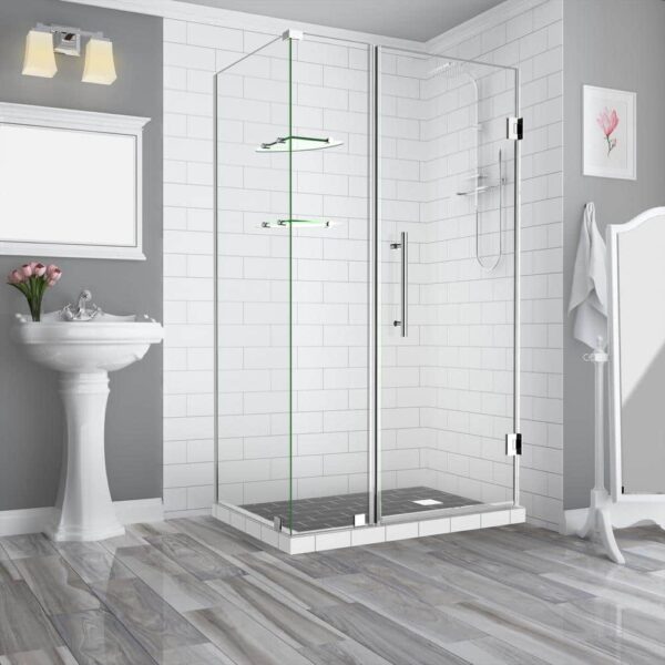 Aston Bromley GS 37.25 to 38.25 x 36.375 x 72 in Frameless Corner Hinged Shower Enclosure w/ Glass Shelves in Chrome