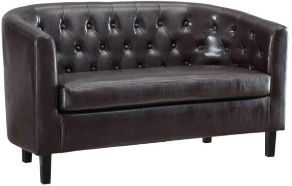 MAYKOOSH 49 in. Midcentury Modern Espresso Button Tufted Faux Leather 2-Seat Barrel Loveseat