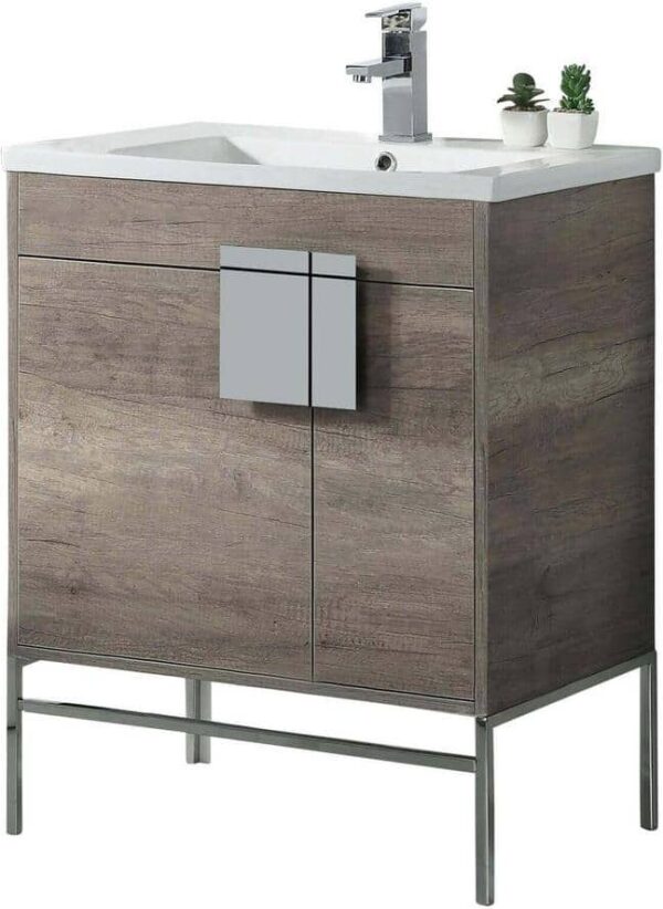 FINE FIXTURES Shawbridge 30 in. W x 18.11 in. D x 33.5 in. H Bath Vanity in Shadow Gray with Ceramic Vanity Top in White