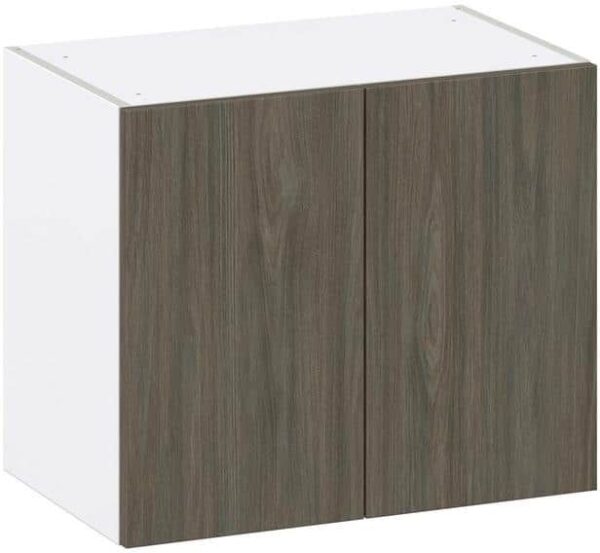 J COLLECTION Medora Textured Slab Walnut Assembled Wall Kitchen Cabinet with Full Height Doors (24 in. W x 20 in. H x 14 in. D)