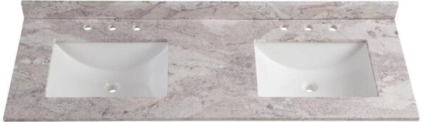 Home Decorators Collection 61 in. W x 22 in. D Cultured Marble White Rectangular Double Sink Vanity Top in Winter Mist