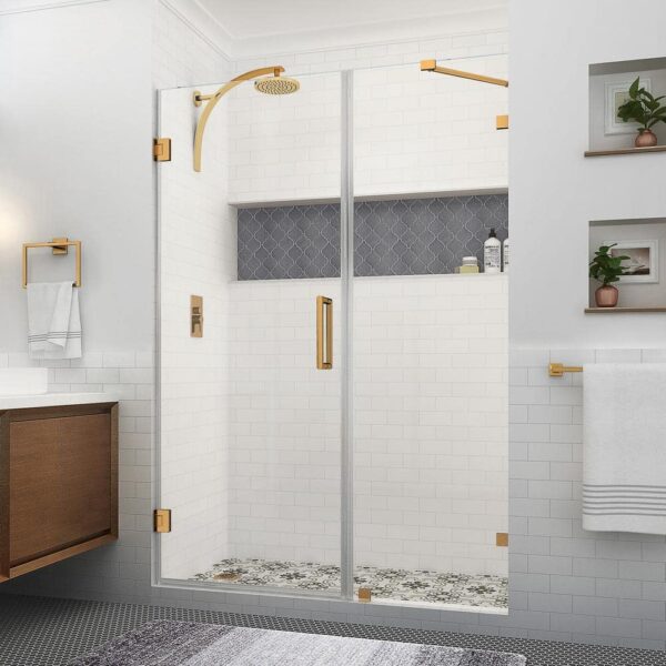 Aston Nautis XL 58.25 in. to 59.25 in. W x 80 in. H Hinged Frameless Shower Door in Brushed Gold w/Clear StarCast Glass