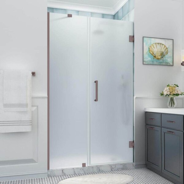 Aston Belmore XL 49.25 - 50.25 in. x 80 in. Frameless Hinged Shower Door with Ultra-Bright Frosted Glass in Bronze