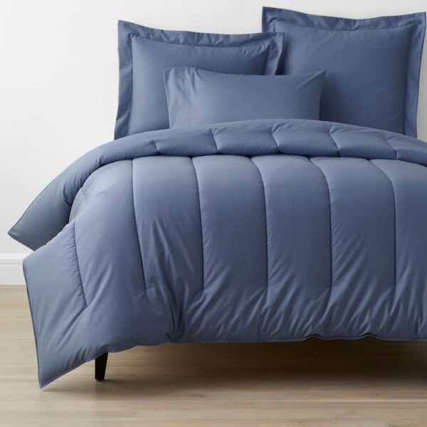 The Company Store Company Cotton Infinity Blue Solid 300-Thread Count Wrinkle-Free Sateen Queen Comforter