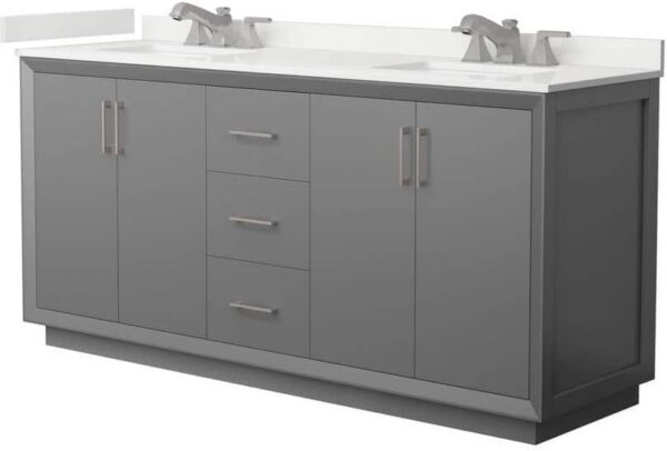 Wyndham Collection Strada 72 in. W x 22 in. D x 35 in. H Double Bath Vanity in Dark Gray with White Quartz Top