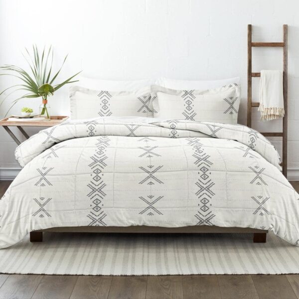 Becky Cameron Premium Down Alternative Gray Urban Stitch Patterned Microfiber Queen Comforter Set