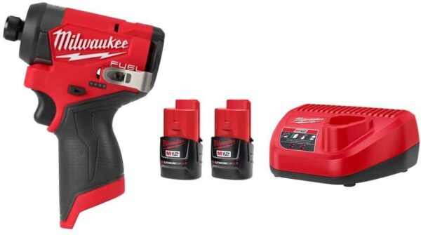 Milwaukee M12 FUEL 12V Lithium-Ion Brushless Cordless 1/4 in. Hex Impact Driver w/M12 Compact 2.0 Ah Battery (2-Pack) Starter Kit