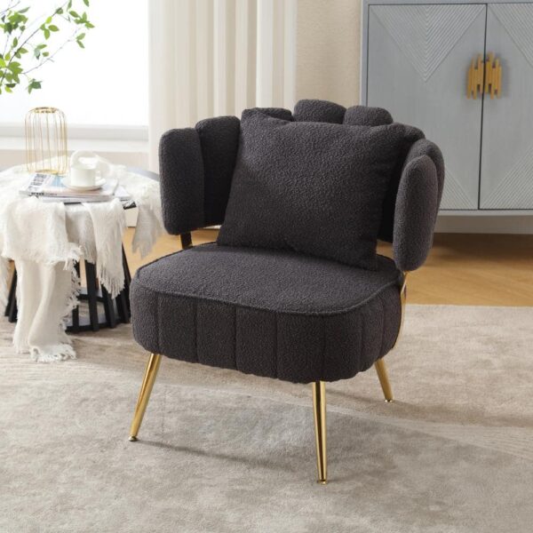 HOMEFUN Modern Black Boucle Upholstered Accent Arm chair with Metal Frame and Pillow