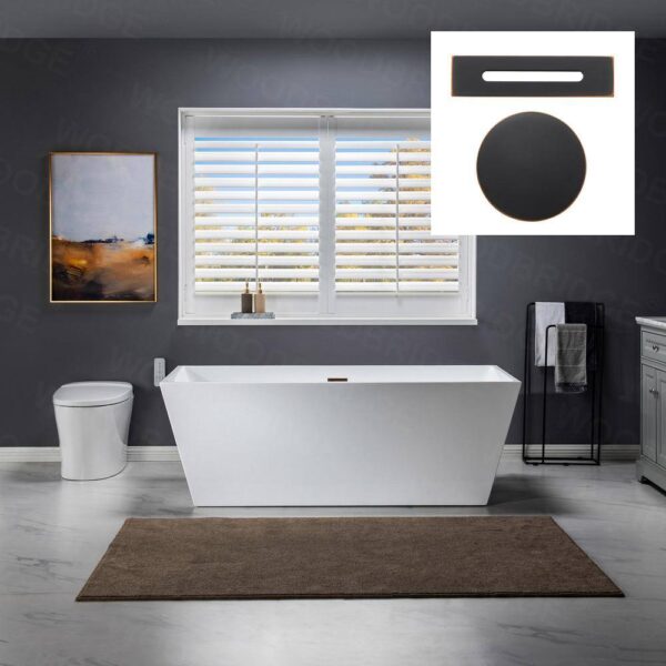 WOODBRIDGE Montpellier 67 in. Acrylic Rectangle Flatbottom Bathtub in White with Oil Rubbed Bronze Overflow and Drain Included