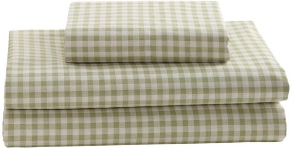 Laurel & Mayfair Gingham Plaid 4-Piece Green 250TC Cotton Percale King Sheet Set