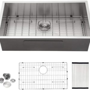 Sarlai 32 in. Undermount Single Bowl Zero Radius Corner 18-Gauge Silver Stainless Steel Kitchen Sink with All Accessories