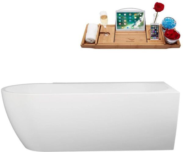 Streamline 65 in. x 31 in. Acrylic Freestanding Soaking Bathtub in Glossy White with Brushed GunMetal Drain