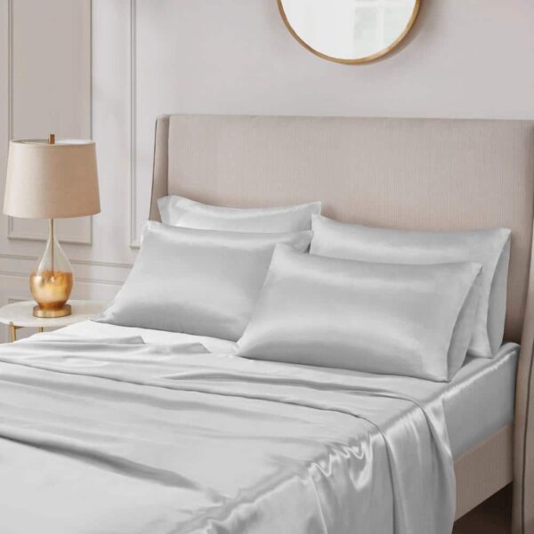 Madison Park Satin 6-Piece Light Grey Solid Polyester California King Luxury Sheet Set