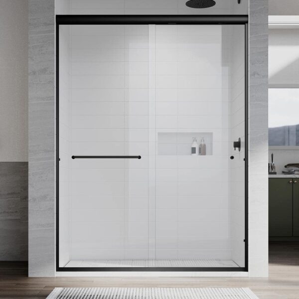 UNIKOO UKD12 56 to 60 in. W x 76 in. H Double Sliding Semi-Frameless Shower Door in Matte Black