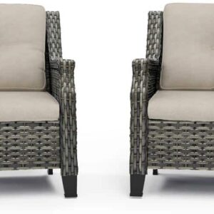 JOYSIDE 2-Piece Wicker Patio Outdoor Lounge Chair with Beige Cushions