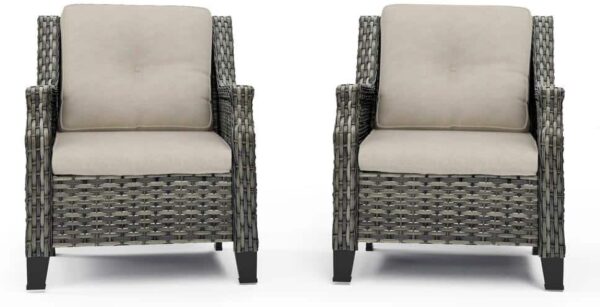 JOYSIDE 2-Piece Wicker Patio Outdoor Lounge Chair with Beige Cushions