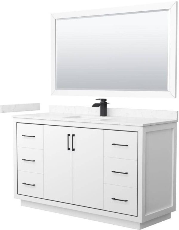 Wyndham Collection Icon 60 in. W x 22 in. D x 35 in. H Single Bath Vanity in White with Carrara Cultured Marble Top and 58 in. Mirror