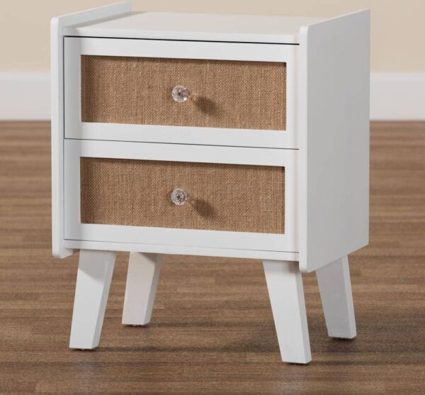 Baxton Studio Balta 2-Drawer White and Oak Brown Nightstand (19.7 in. H x 15.7 in. W x 11.8 in. D)