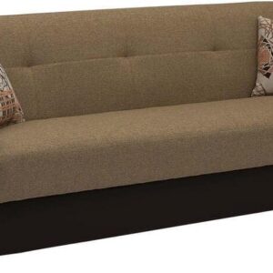 Ottomanson Opera Collection Convertible 89 in. Brown Leatherette 3-Seater Twin Sleeper Sofa Bed with Storage