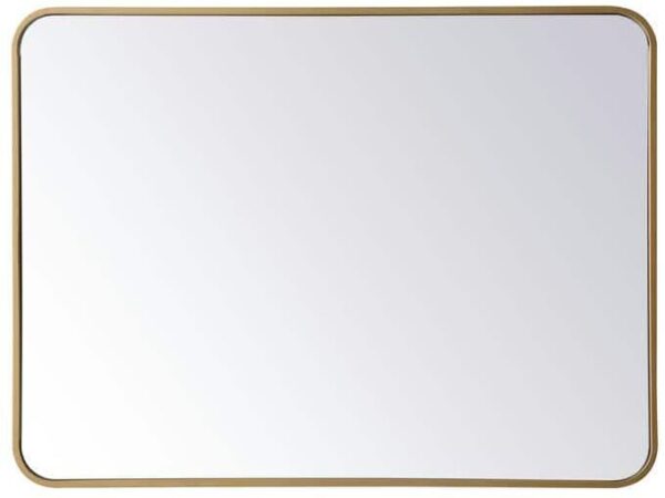 Timeless Home 36 in. H x 27 in. W Brass Modern Soft Corner Rectangular Wall Mirror