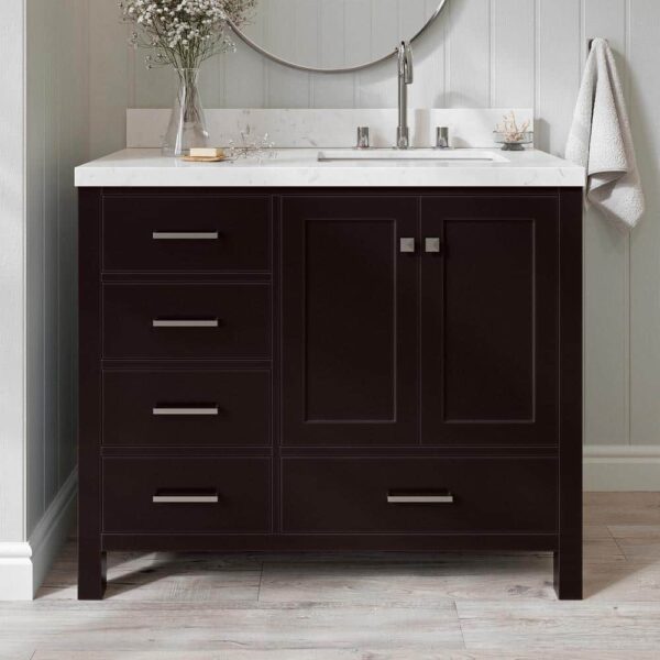 ARIEL Cambridge 42.25 in. W x 22 in. D x 36 in. H Single Sink Freestanding Bath Vanity in Espresso with Carrara Quartz Top